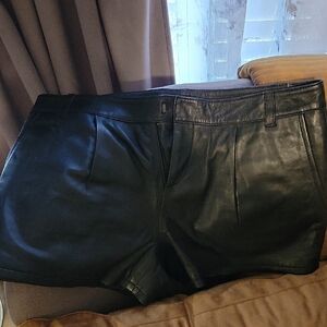 Women's Black Leather Shorts